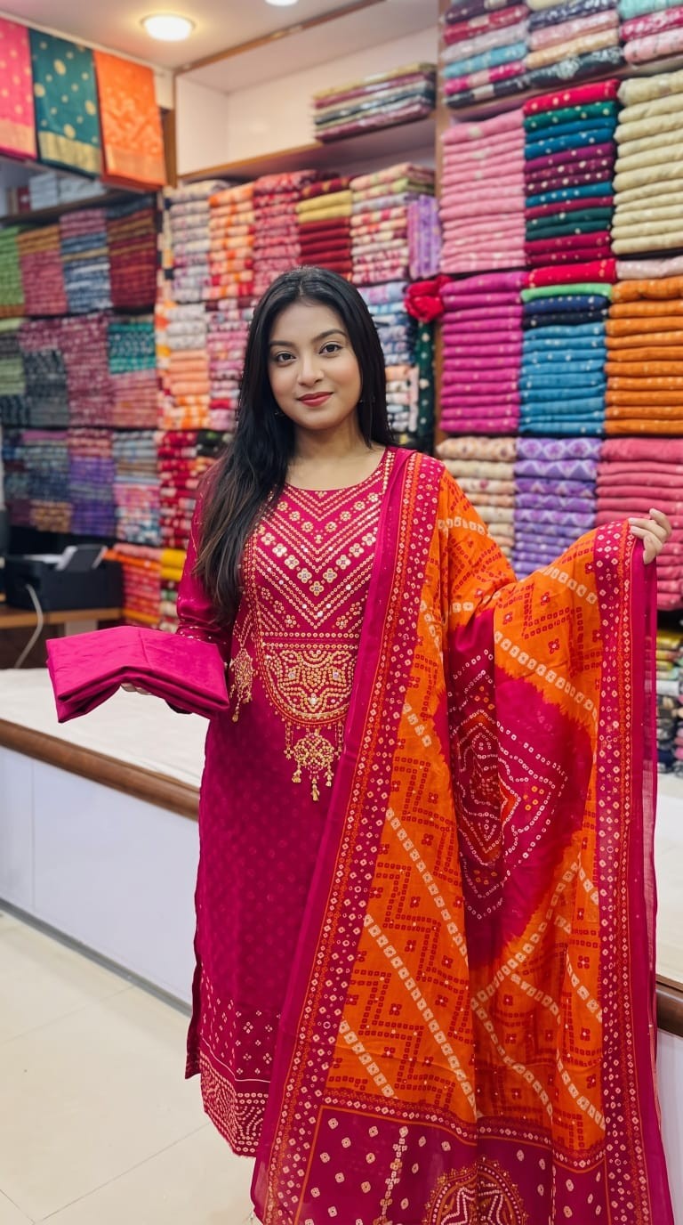 চুনরি মিরর ওয়ার্ক থ্রি-পিস
